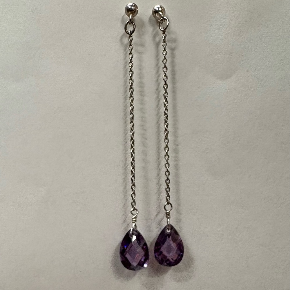 Elegant Purple Topaz Drop Earrings 925